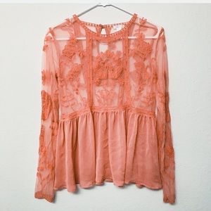 5 for $30 /XHILARATION Coral Pink Lace Peplum Top